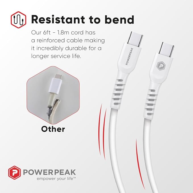 35W Super Fast Charger Dual Port Charger 1 USB-C and 1 USB-A Ports Type C and Type A 6ft. (1.8m) Cable C-C Included | White
