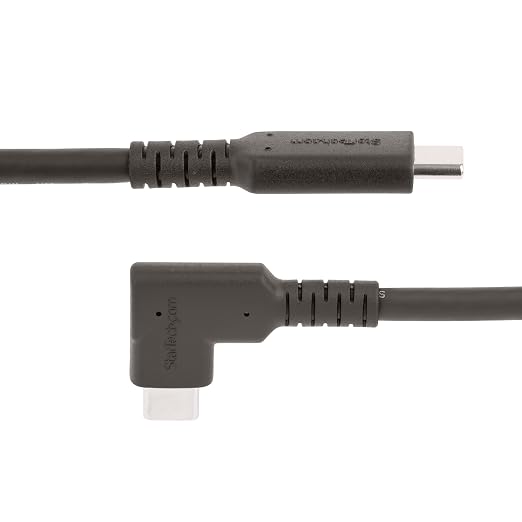 StarTech 6.6ft/2m Right-Angled USB-C Cable 5Gbps 100W PD 4K 60Hz Black | DisplayPort Alt Mode Thunderbolt Compatible Rugged Aramid Fiber E-Marker Chip