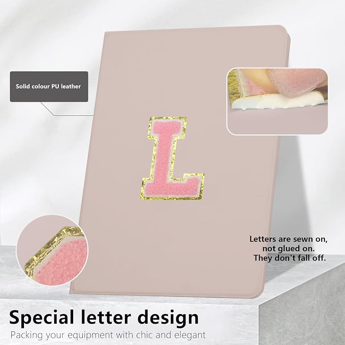 for iPad 9th Generation 10.2 Inch 2021/2020/2019 Case Initial Chenille Letter Suture Personalized for iPad 9th/8th/7th Generation Case with Auto Sleep/Wake Pencil Holder (Black A)