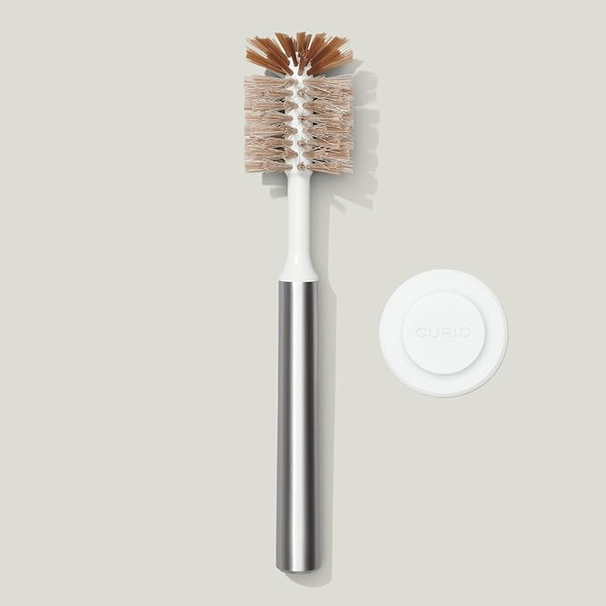 Curio Home Goods Ionic Bottle Brush, Magnetized to Stand Upright, Stainless Steel with Replaceable Head, Silver