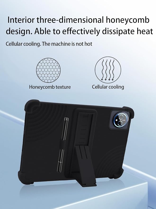 for Raemond K80 Android Tablet10 2.5K Ultra Clear Display Tablet Model CaseSoft Silicone Adjustable Stand Cover Lightweight Kids Friendlywith Capacitive PenBlack.