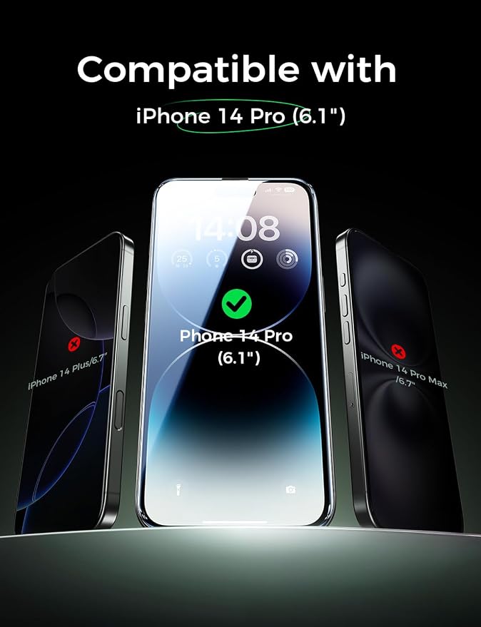 MAGIC JOHN 2PACK for iPhone 14 Pro (6.1) Eye Protection Screen Protector HD Clear Auto Dust-Elimination 9H Tempered Glass &amp Scratch Resistance Full Edge Coverage