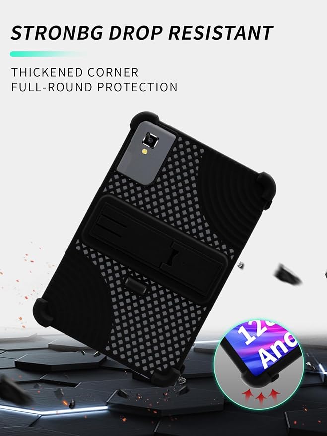 Case for YLEEBG TAB10 10 inch Android 14 TabletsWUNIAK Hollow Back DesignHeat Dissipation Shockproof Lightweight Adjustable Kickstand Silicone Shell&ampKids Friendly Soft CaseBlack