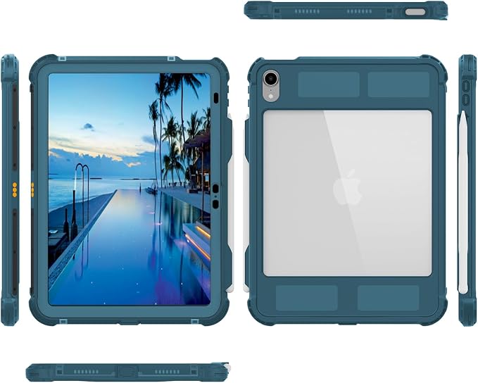 10.2 Waterproof Case Compatible with iPad 9th 8th 7th Generation 2021/2020/2019 Built-in Screen Protector with Strap Stand Pencil Holder Full Body Heavy Duty Protective Shockproof