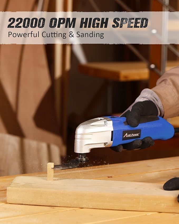 AVID POWER Oscillating Tool, 22000 OPM Electric Oscillating Multi Tool with 3°Oscillation Angle, Cutting, Sanding, Grinding, Scraping, 11 Accessories & Universal Interface-Blue