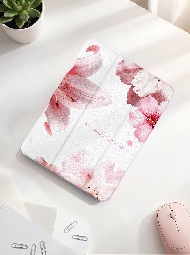 Case for iPad 9th/ 8th/ 7th Generation Case 10.2&amp10.5 Inch (2021/2020/2019 Release) Slim Lightweight Soft Trifold Back Cover with Pencil Holder &amp Auto Sleep/Wake Cover Cherries Cheetah Bows