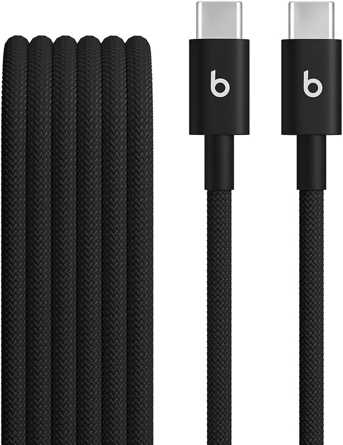Beats 240W USB-C to USB-C Braided Cable Fast Charging Durable/Tangle Free Compatible with Apple and Android Devices (3 m/10 ft) – Bolt Black