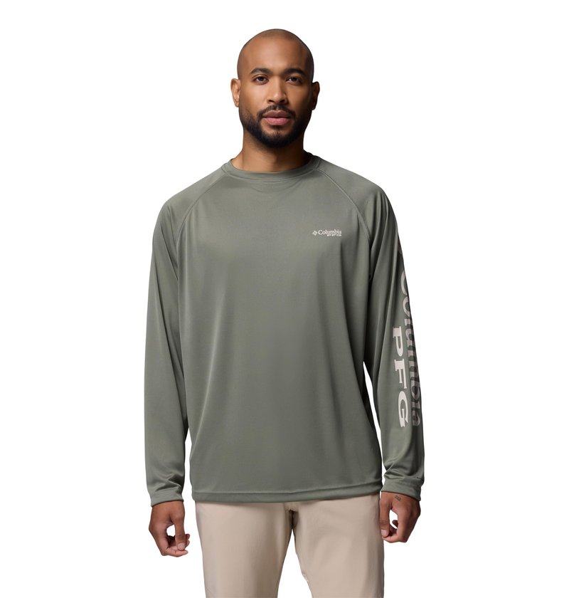 Columbia Men's PFG Terminal Tackle Long Sleeve Fishing Shirt, Cypress/Dark Stone Logo, 3X
