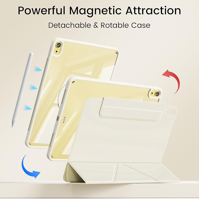 Clear Case for iPad A16 11th/10th Generation 2025/2022 Black | 360° Rotating Magnetic Detachable ipad a16 Case Clear with Pencil Holder Auto Wake/Sleep for ipad 11 inch a16 case
