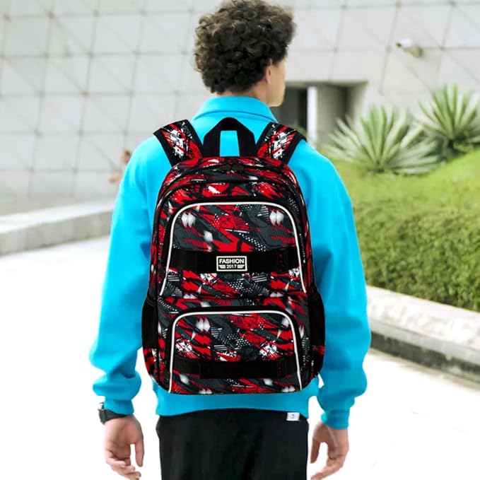 3PCS Backpacks for Boys, 17" Water Resistant Kids Bookbag with Lunch Box, Cute School Bag Set for College Teenagers High Middle Elementary - Graffiti Red