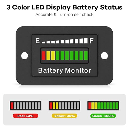12V 24V 36V 48V 60V 72V LED Battery Monitor Meter Battery Fuel Gauge Indicator ELMCONFIG BM210 Lead-Acid&Lithium ion Battery Tester for Golf CART Yamaha Club CAR EZGO Stacking Machine Motorcycle