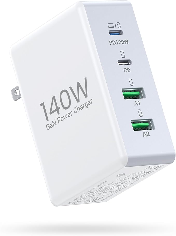 140W MacBook Pro ChargerC Wall Charging Block for MacBook Air M3/M24-Port PD20W Fast Charger Cube for iPhone 17/16/15 Pro MaxCharging Station Hub for Samsung S25/S24