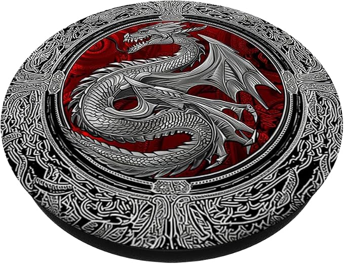 Viking Dragon Silver Chinese Dragons Mythology Fantasy PopSockets PopGrip for MagSafe