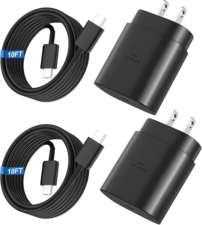 Super Fast Charger Type C 25W USB C Wall Charger Fast Charging for Samsung Galaxy S26 Ultra/S26/S26+/S25 Ultra/S25/24 Ultra/S24/S23 Ultra/S22 Ultra with 10FT Long Android Type C Charger Cable 2Pack
