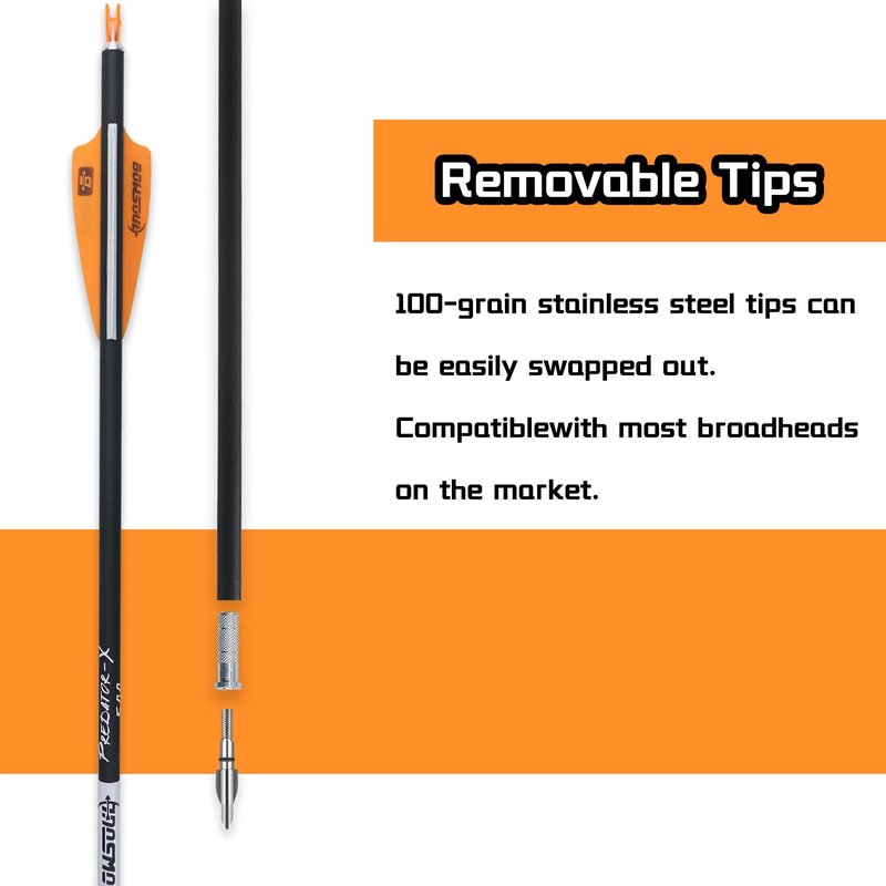 BOWSOUL 31Inch Carbon Arrows for Target Practice Hunting Arrow with Removable Tips for Compound & Recurve Bow(Pack of 12) (Orange White)