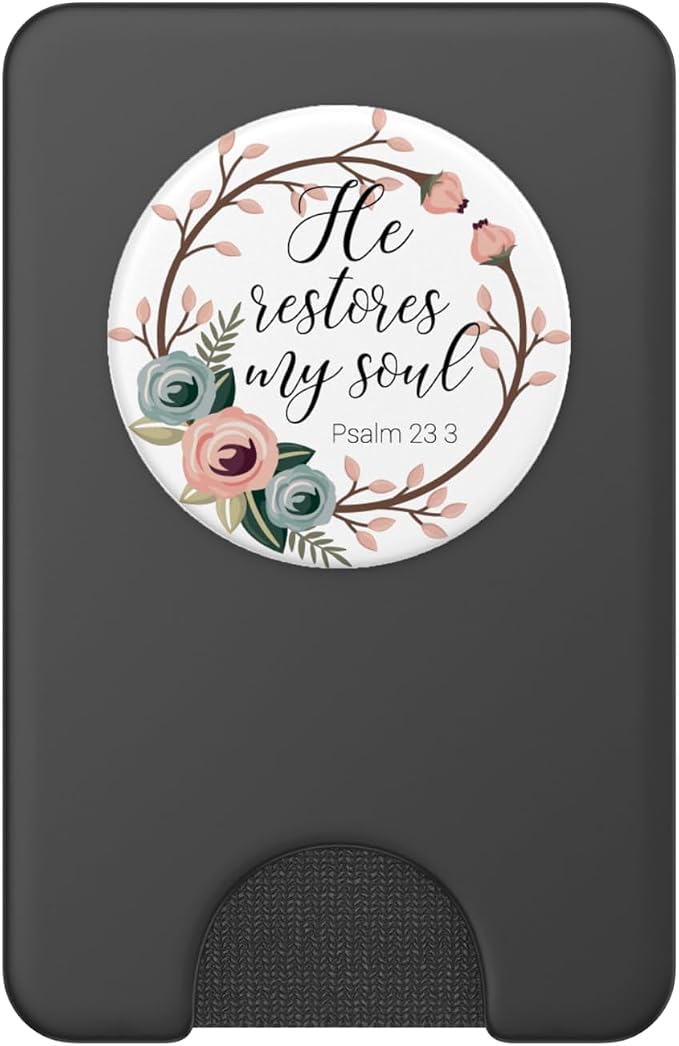 Christian Bible Verse He Restores My Soul Floral Design PopSockets Adhesive PopGrip