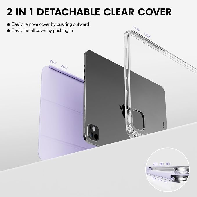 Hybrid Case for iPad Pro 11 Inch 4th/3rd/2nd Generation (2022/2021/2020) with Pencil Holder 2 in 1 Detachable Cover with Clear Transparent Back Shell Support 2nd Gen Pencil Charging Black