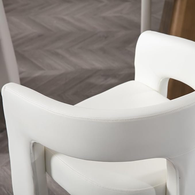 Set of 4 Modern PU Leather Upholstered Dining Chairs with Open-Back, Cute Barrel Side Chairs Kitchen Armchair Accent Chairs for Dining Room Bedroom, White