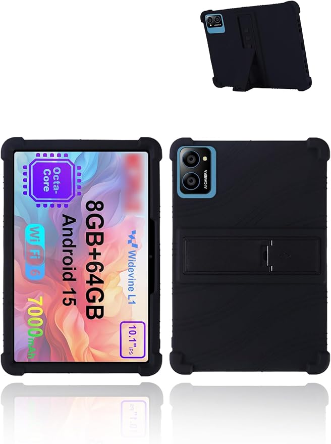 for TabneraX UTbook Android 15 Gaming Tablet10 2.5K Ultra Clear Display Tablet Model CaseSoft Silicone Adjustable Stand Cover Lightweight Kids FriendlyBlack.