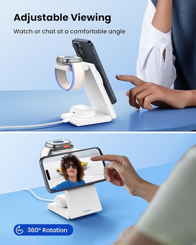 Wireless Charger Stand CIYOYO 3 in 1 Fast Wireless Charging Station Dock for Apple Watch 11/9/8/7/6/SE/5/4/3/2 Airpods 3/2/Pro iPhone 17/16/15/14/14 Plus/14 Pro Max/13/13 Pro/12/12 Pro/SE/X/XR/XS/8