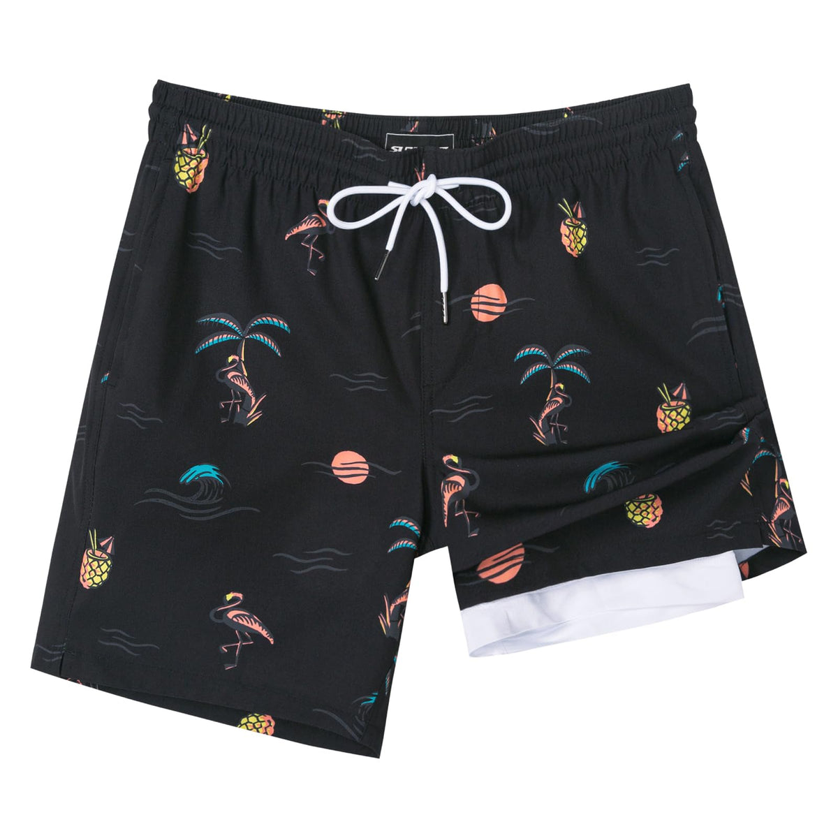 SURF CUZ Mens Swim Trunks with Compression Liner Quick Dry Swim Shorts 7" Swimming Trunks Stretch Bathing Suit Zipper Pockets,04 Tropic Nights,XL