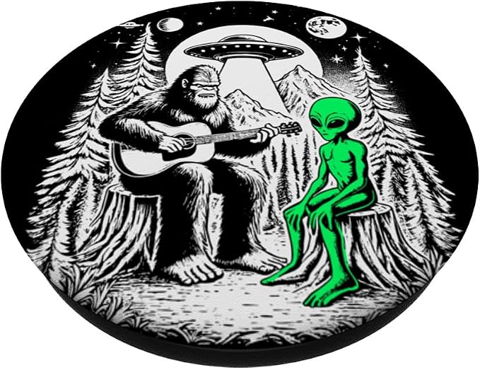 Bigfoot Plays Guitar Sasquatch Camping Big Foot UFO Alien PopSockets PopGrip for MagSafe