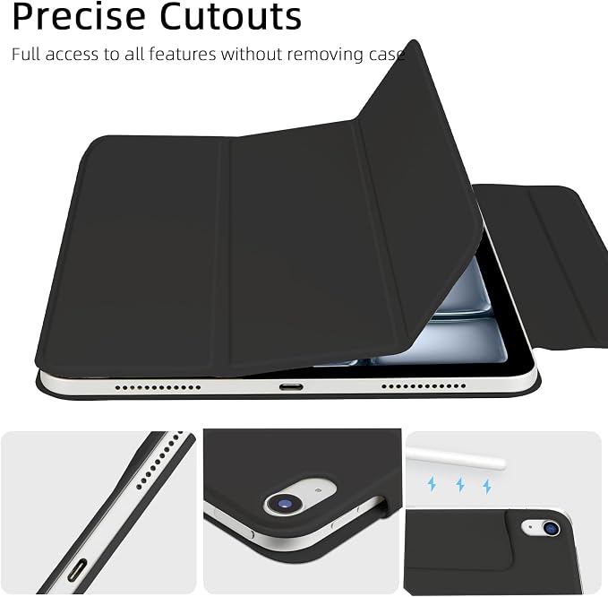 for iPad Air 13 inch M4/M3/M2 Case (2026/2025/2024Model A3268/A3269/A3271) Auto Sleep/Wake and Magnetic Closure Slim Trifold Stand Case PU Leather Cover Support Apple Pencil Pro Black