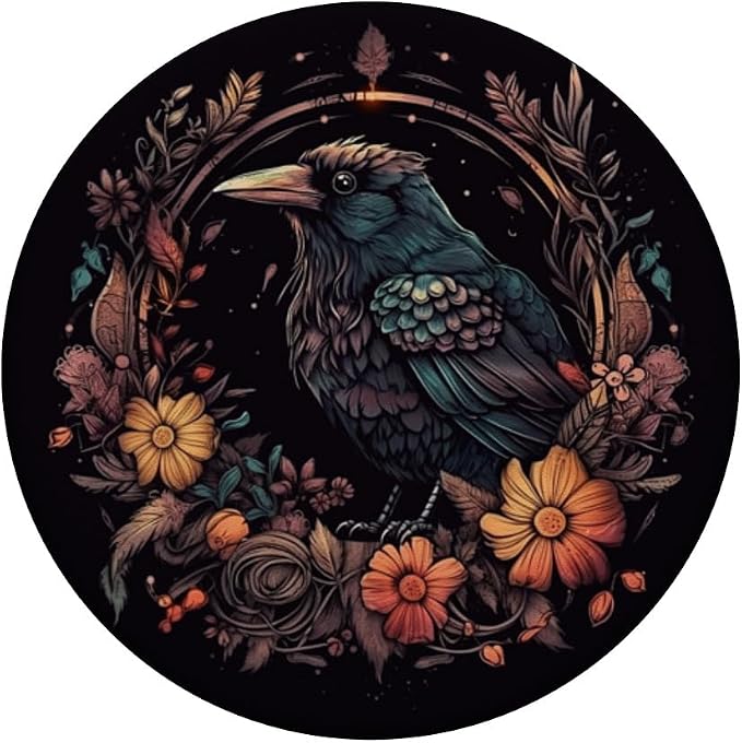 Crow Boho Flowers Graphic PopSockets Adhesive PopGrip