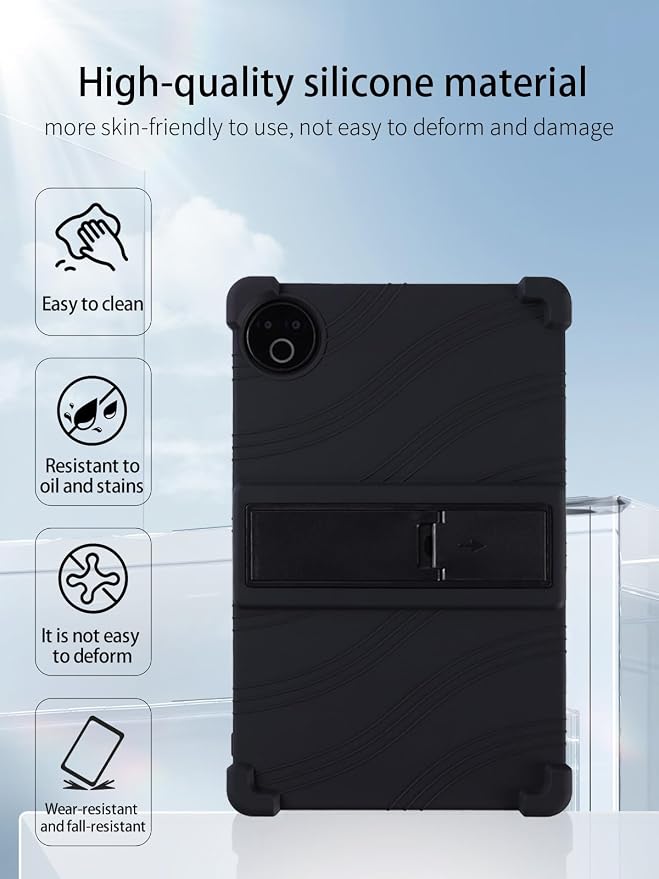 for Evermyth 10 Inch Android 15 OS GMS Certified Tablets CaseUYRUREL Soft Silicone Adjustable Stand Cover Lightweight Kids FriendlyBlack.