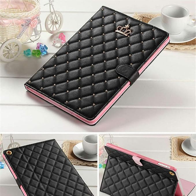for iPad 10.2 Case 9th/8th/7th Generation (2021/2020/2019) Crown Bling Diamond Cute Elegant PU Leather Smart Auto Sleep/Wake Stand Shockproof Protective Case for Apple iPad 10.2 inch (Black)
