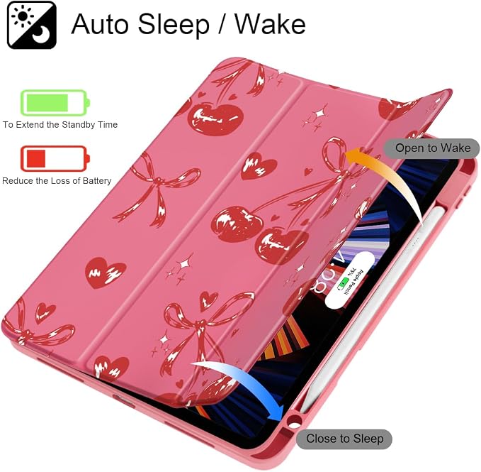 Mektron Case for iPad Pro 11 inch Case M2 2022 Generation 4th Fit 2021 2020 2018 iPad Pro 11 (3rd 2nd &amp 1st Gen) -Buit in Pencil Holder with Shockproof Cover Clear Shell Blue Bows &amp Flower