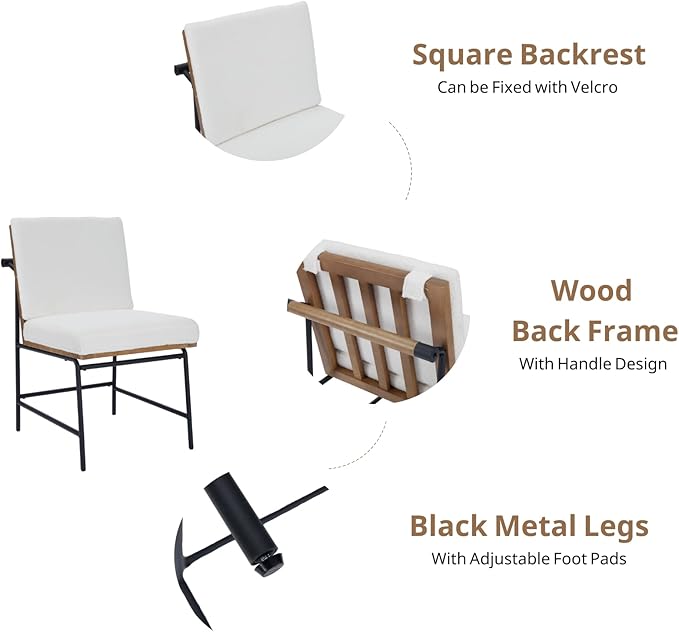 HEAH-YO Modern Dining Chairs Set of 6, Upholstered Sherpa Dining Chairs with Backrests, Armless Dining Room Chairs for Kitchen, Fur White