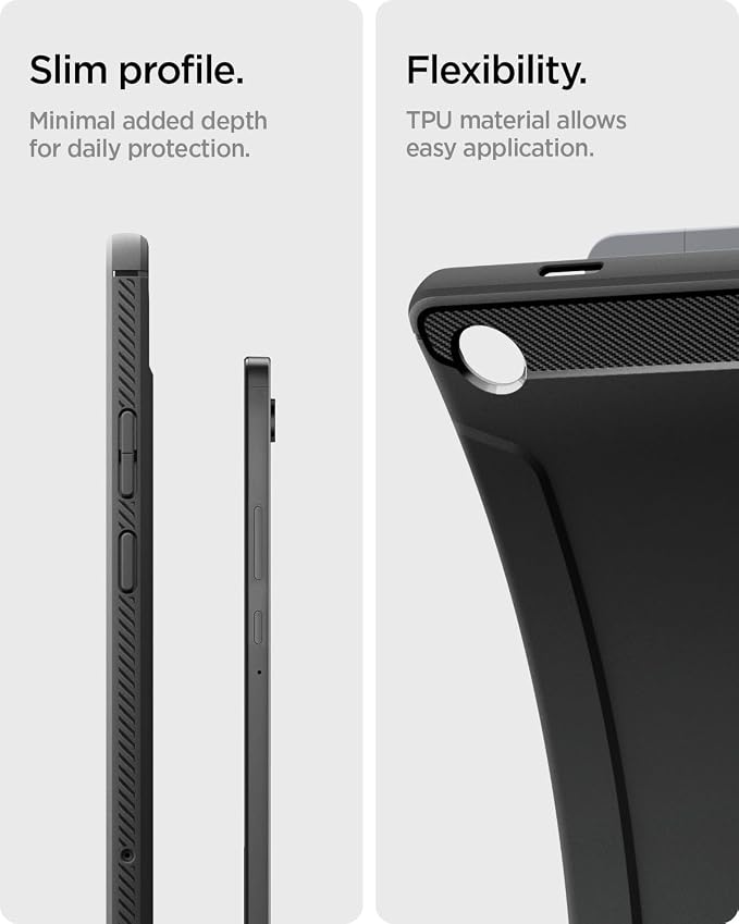 Spigen for Galaxy Tab A11+ Plus Case (2025) Rugged Armor Slim Protective Case with Carbon Fiber Design and Air Cushion Technology Matte Black