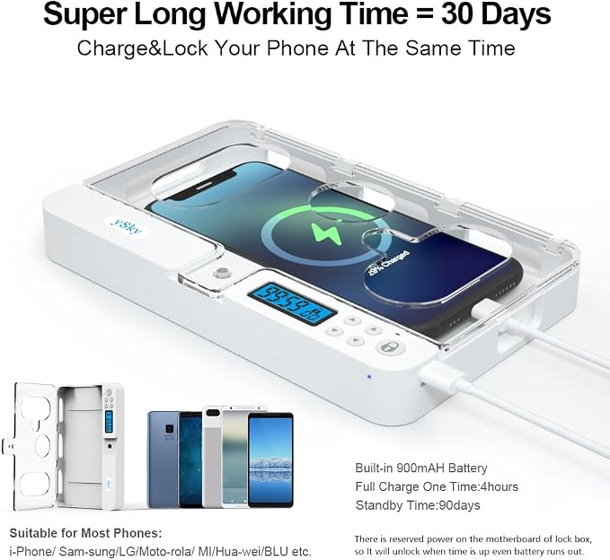 ySky Phone Lock Box with TimerPhone Access Blocker Device for Cell Phones Limits Smartphone Access Reduces Screen Time &amp Improves FocusTimed Jail Locker to Help KidsStudents Adults Focus Bac