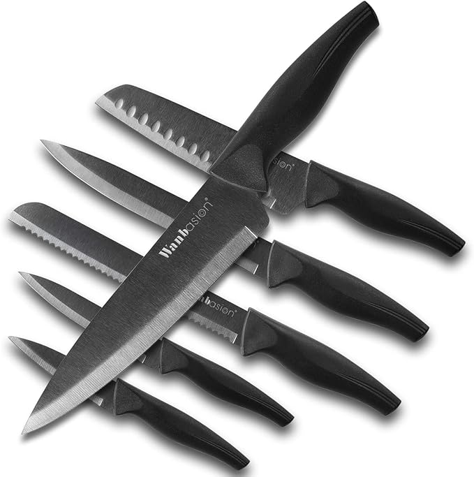 Wanbasion Purple Professional Kitchen Knife Chef Set, Stainless Steel, Dishwasher Safe with Covers