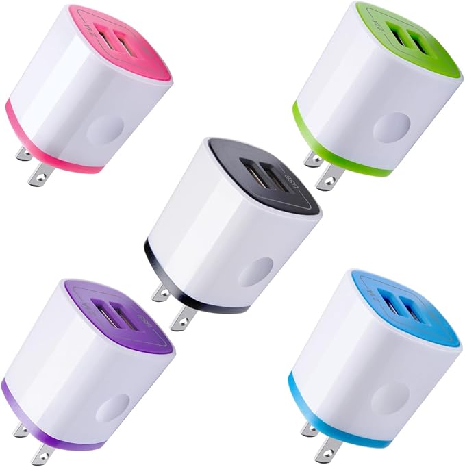 USB Charger Wall Plug iPhone Charging BoxAndHot 5Pack Home Travel 2.1Amp Dual Port Fast Wall Charger Quick Charging Block Cube Brick for iPhone 17 16e 16 15 14 13 12 Pro Max XR X 8SamsungAndroid