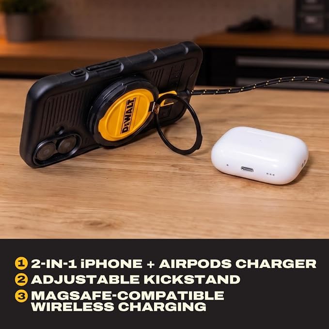 DEWALT Heavy Duty Wireless Charger 15W Max Cell Phone Charger | Wireless Charging Pad for MagSafe Compatible iPhone 17/16/15/14/13/12 Plus Pro Max Includes Wall Mounting Plate
