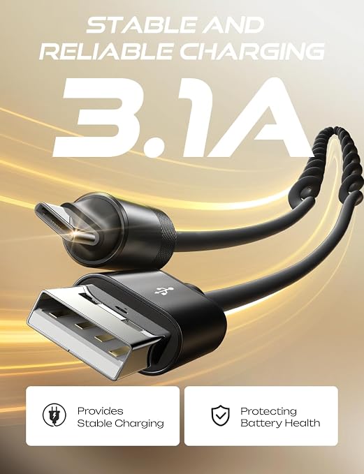 LISEN Chubby Cable Coiled Cable 2 Pack Car Play Cord | for Android Auto Short USB A to USB C Cable for iPhone 17/16/15 Samsung Galaxy S25/S24 A15/A14 Google Pixel 9/8 Blue 4FT