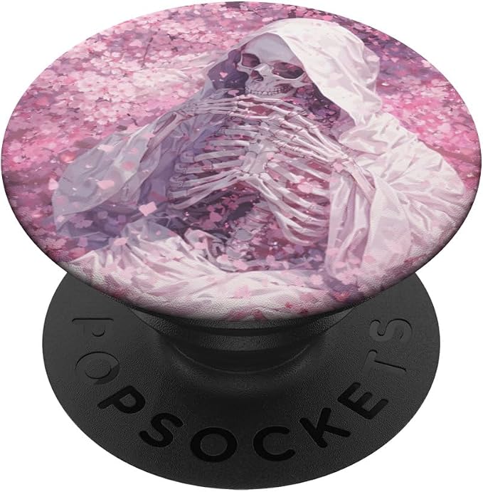 Pink Gothic Skeleton Floral Illustration Print PopSockets PopWallet for MagSafe