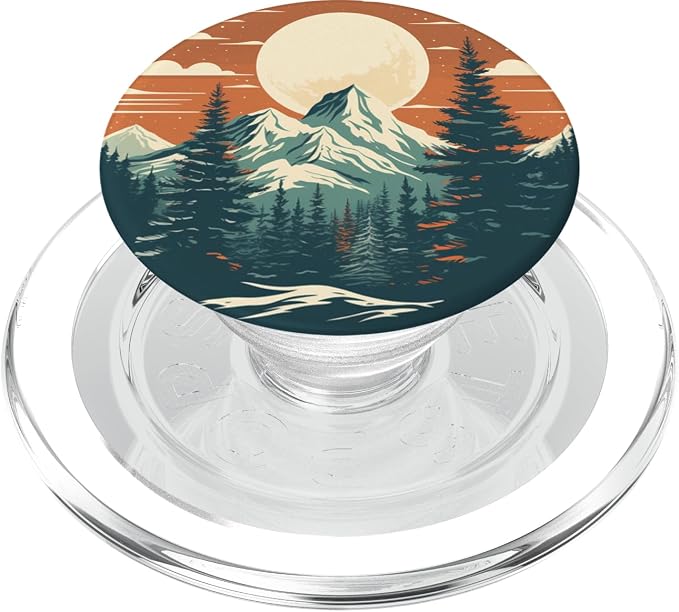 Retro Pine Tree Mountain Scene Forest Nature PopSockets Adhesive PopGrip