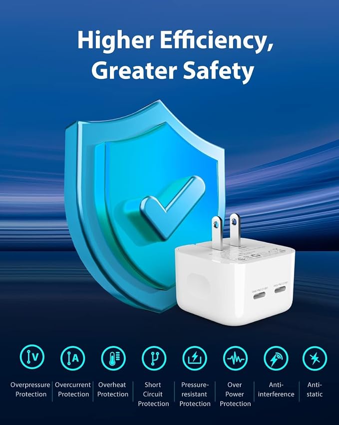 Gigastone 25W USB C Wall Charger 2-Pack iPhone Charger Fast Charging for iPhone 16/15/14/13/12 Series 2-Port USB C Charger Block PD3.0 Durable Compact 25W USB-C Power Adapter