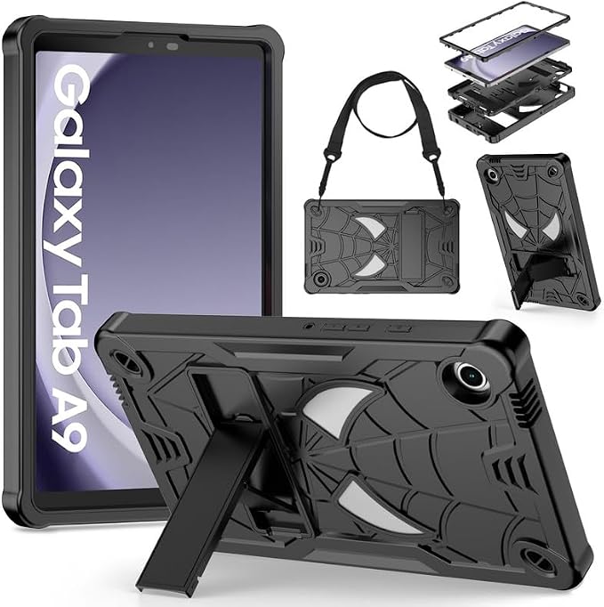 DETUOSI Case for Samsung Galaxy Tab A9 8.7 2023 Tablet (SM-X110/X115/X117) with Shoulder Strap3-Layers Hybrid Heavy Duty Full-Body Shockproof4-Angles Viewing Protective Cover