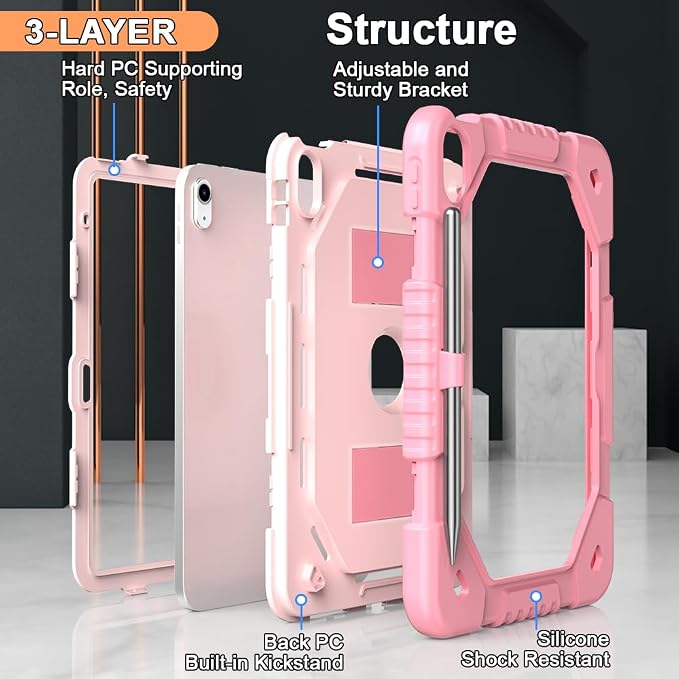 Dteck for Apple iPad 11 inch (A16 11th Gen) iPad 10.9 inch (10th Gen) Slim Clear Case with Kickstand Pencil Holder Reinforced Shockproof Corners Soft TPU Lightweight Protective Cover Transparent