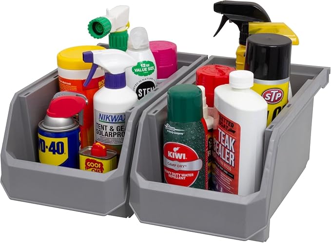 Plastic Containers for Organizing and Storage Bins for Closet, Kitchen, Office, Garage or Pantry Organization, Stackable Bins, Large (14.8" x 8" x 7"), 6-Pack, Grey