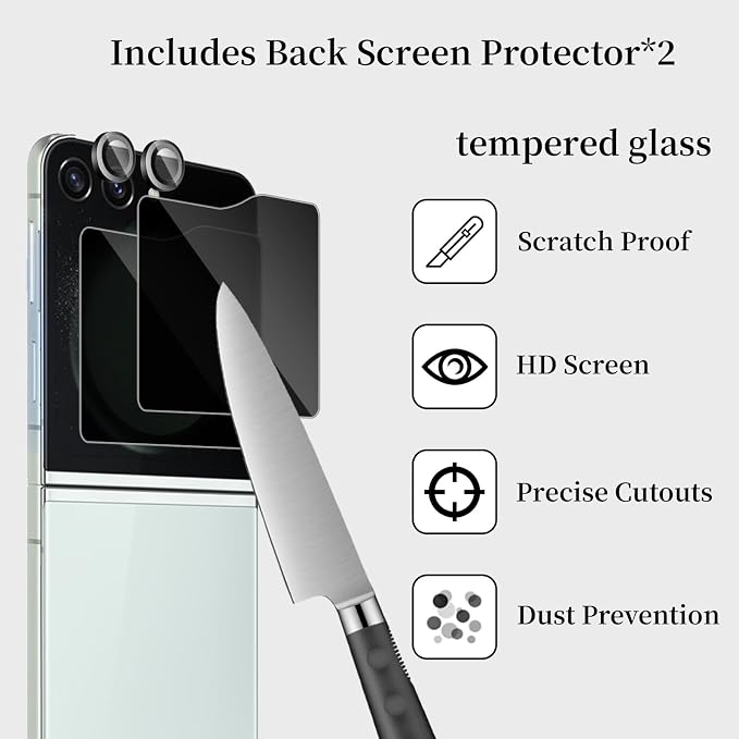 [6 Pack] for Samsung Galaxy Z Flip 6 Privacy Screen Protector 2 Pack Internal Anti-Spy Film + 2 Pack Outer Privacy Glass Screen Protector + 2 PCS Metal Camera Lens Protector Anti-Spy Case Friendly