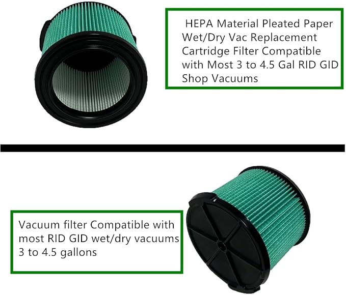 2 PACK yamoutai VF3600 HEPA Material Pleated Paper Wet/Dry Vac Replacement
