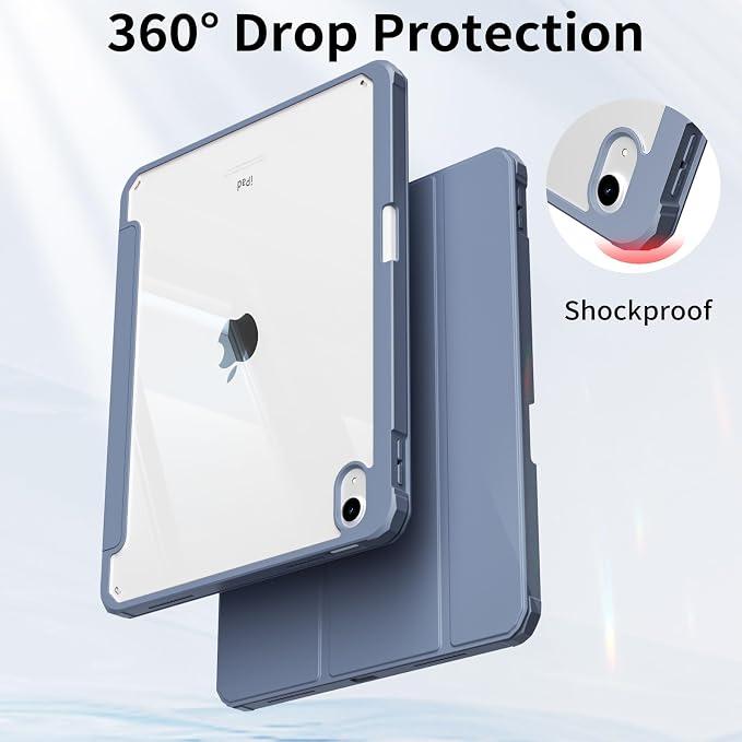 Detachable Case for iPad A16 11th Gen 11/10th Gen 10.9 Black | Slim Transparent Shell Back Soft Shockproof TPU Frame Without Pencil Holder Auto Sleep/Wake