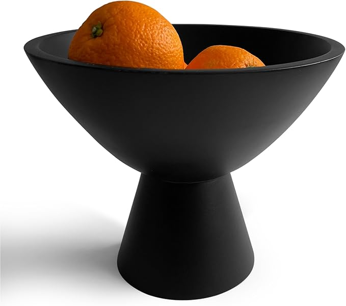 Black Pedestal Bowl - 8 Inch, Wide Black Footed Bowl as Fruit, Key, Decorative, Candy Holder or Centerpiece, Wooden Bowl Decorative for Kitchen, Dining Table & Modern Home Accessories