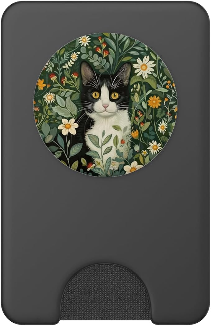 Tuxedo Cat Flowers Floral Botanical PopSockets PopGrip for MagSafe