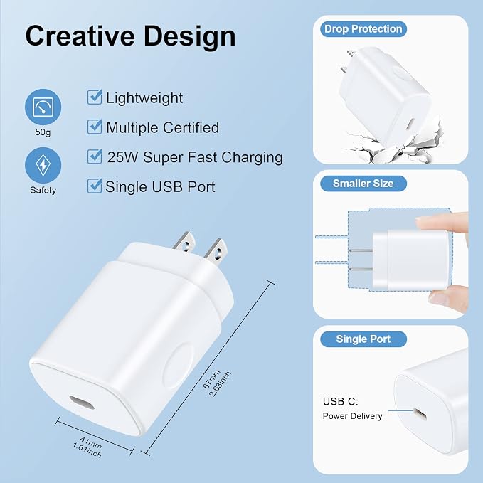 25W Super Fast Charger Type C for Samsung A17 A16 A35 A15 A54 5G Charging Block Charger Box with 10FT Android Phone Charger USB C Cable for Galaxy S25 Ultra S24 S23 FE A14 S22 S21 Pixel 10 9 pro 9a 8